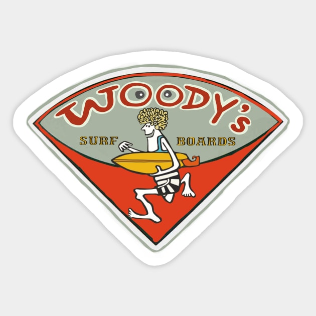 Woody’s Surfboards vintage Surf shop logo Vintage Sticker TeePublic